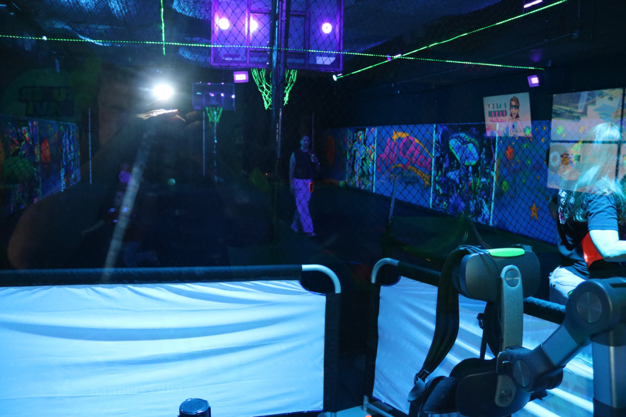Basketball court with laser lights at All Star Party World