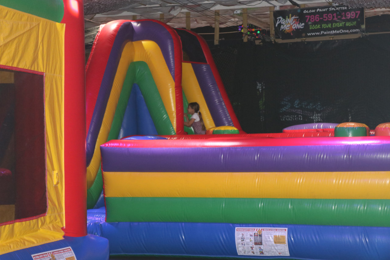 Side view of the bounce house at All Star Party World