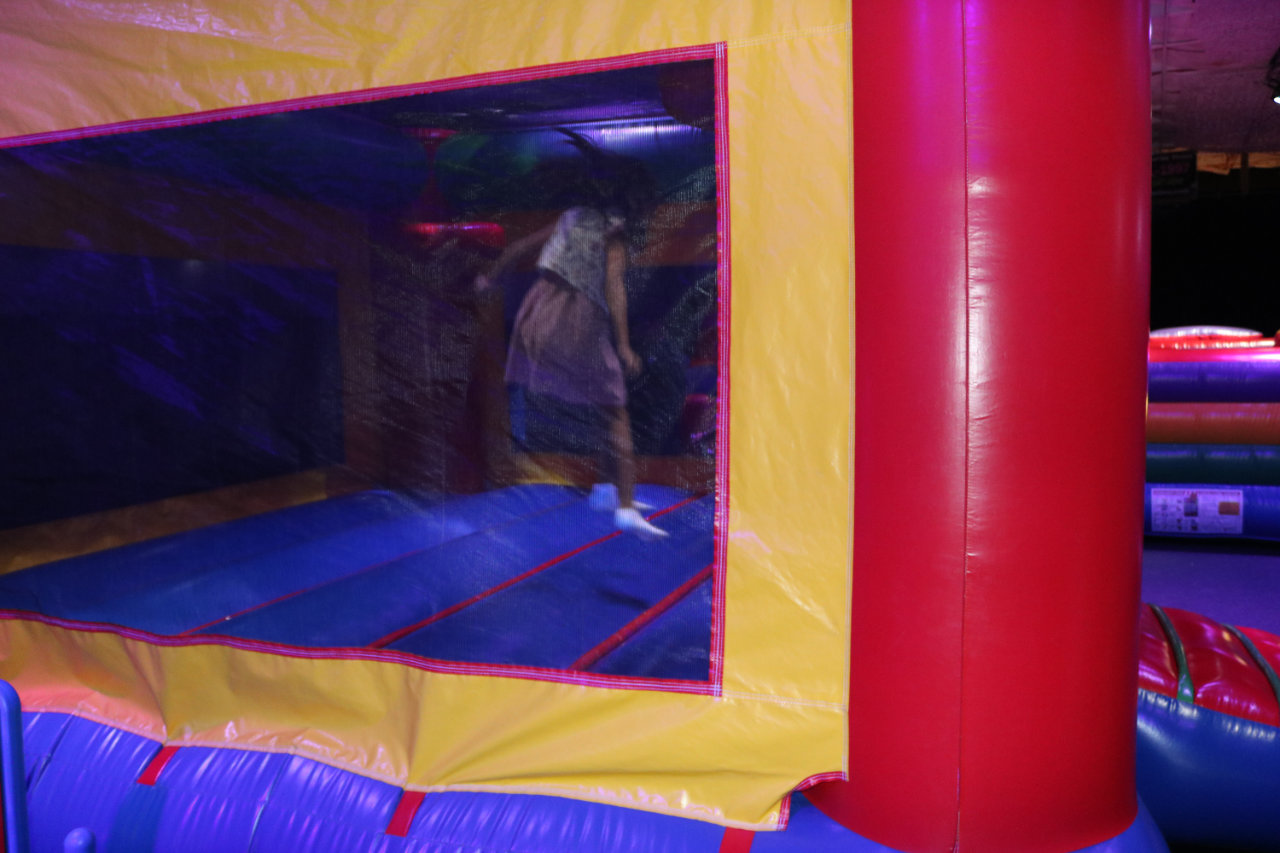 View through the bounce house window at All Star Party World